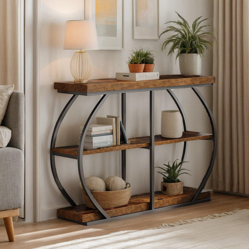 Console autoportante à profil mince de 41 po à 3 niveaux, entrée polyvalente et table de canapé avec tablettes de rangement ouvertes