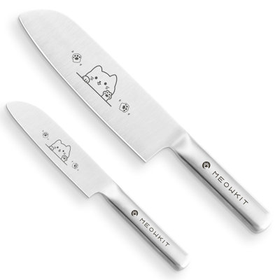 2-Piece Kitchen Knife Set Sliver Stainless Steel Santoku/Paring knife Set with Cat Patten