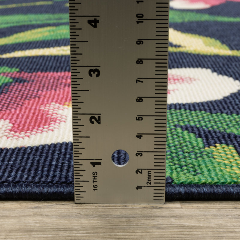 Sherley Floral Garden Navy/ Multi Indoor-Outdoor Area Rug, Rectangle 7'10" x 10'