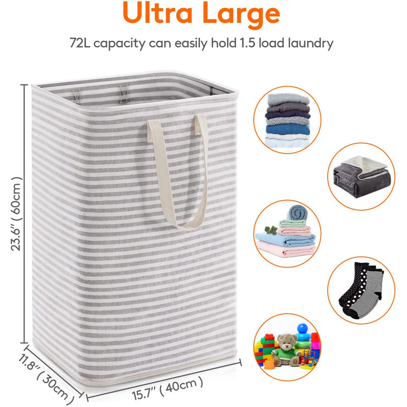 Laundry Hamper with Handles, 23.6" H x 15.7" W x 11.8" D, Gray