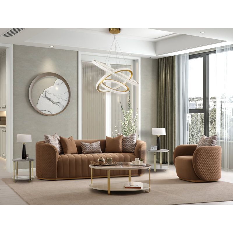 Ariana Velvet Barrel Accent Chair - Caramel, Caramel Velvet