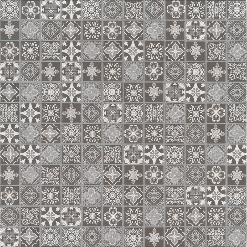 Anya 12" x 12" Porcelain Encaustic Mesh-Mounted Mosaic Wall Tile, Charcoal
