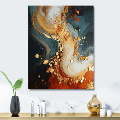 Tempête de pierre blanche, bleue et orange II - art mural abstrait en métal
