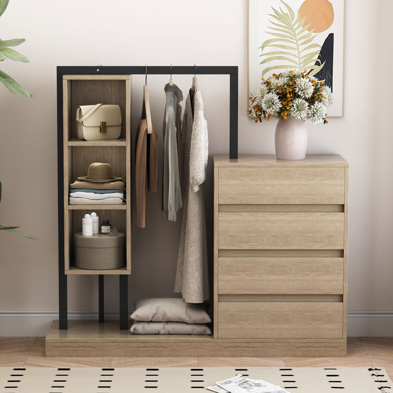 Garde-robe 4 tiroirs et 3 tablettes, Naturel