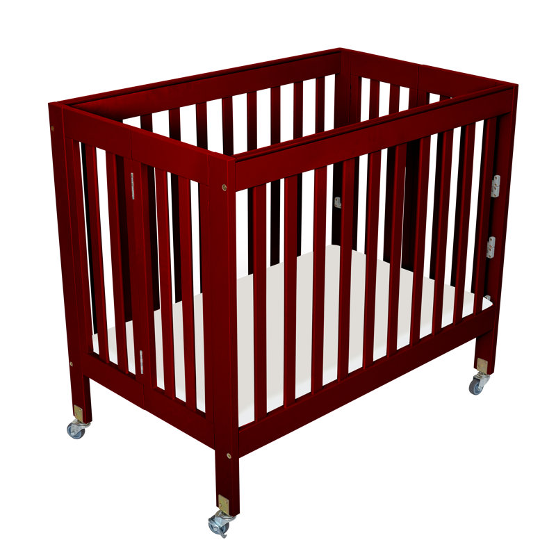 Hiltz Foldable Portable Crib With Mattress, Cherry