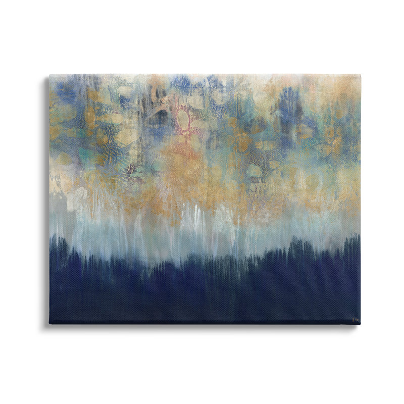 «Abstract Gold Blue», reproduction d'art, Toile tendue, H 30 po x l 40 po x P 1,5 po