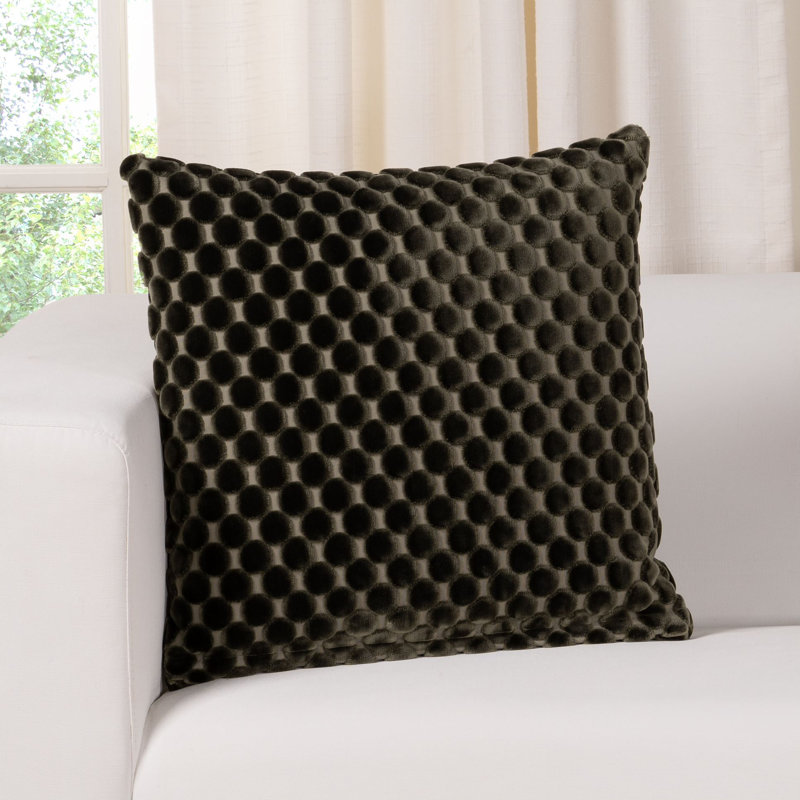 Oreiller en velours Nirvan, Vert, Carré 26 po, Polyester