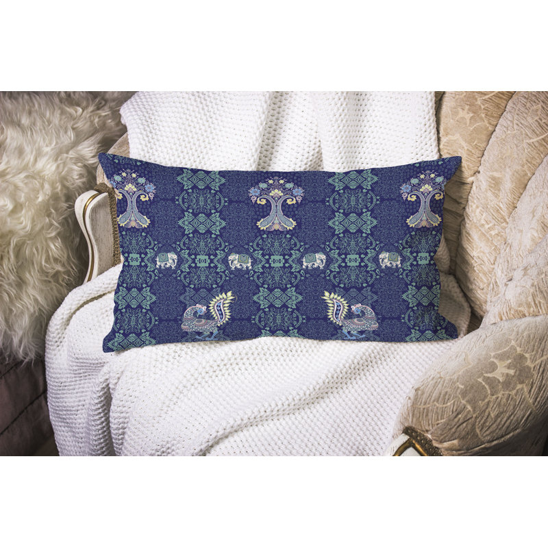 Agra Peace Tree  Rectangular Throw Pillow, Navy