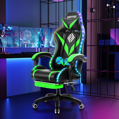 Ergonomic  LED Gaming Chair with Massage Lumbar Pillow