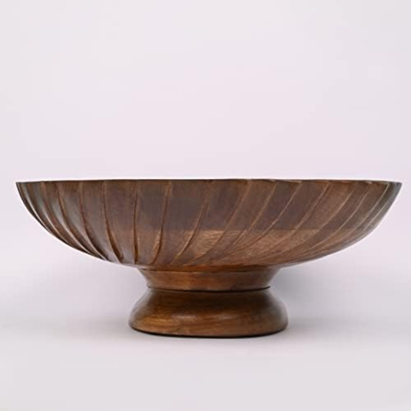 Mango Wood Decorative Wooden Bowl Hand Carved Home Decor for Dining Table Center, Living Room, Kitchen Décor (12" x 12' x 4.75")