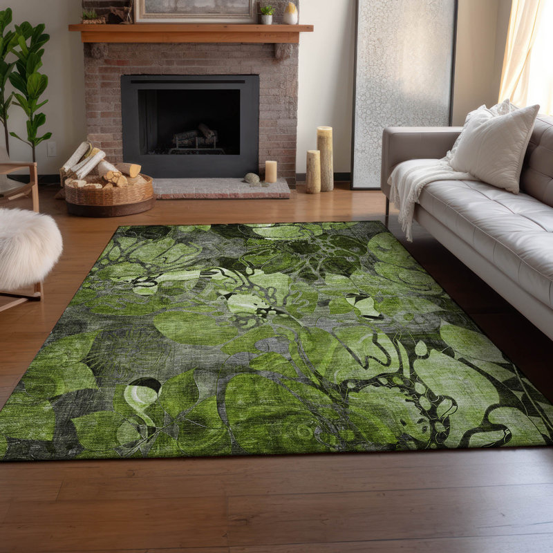 Tapis fougère de qualité supérieure lavable à la machine Cerrito AMF558, Rectangle 2 pi 6 po x 3 pi 10 po