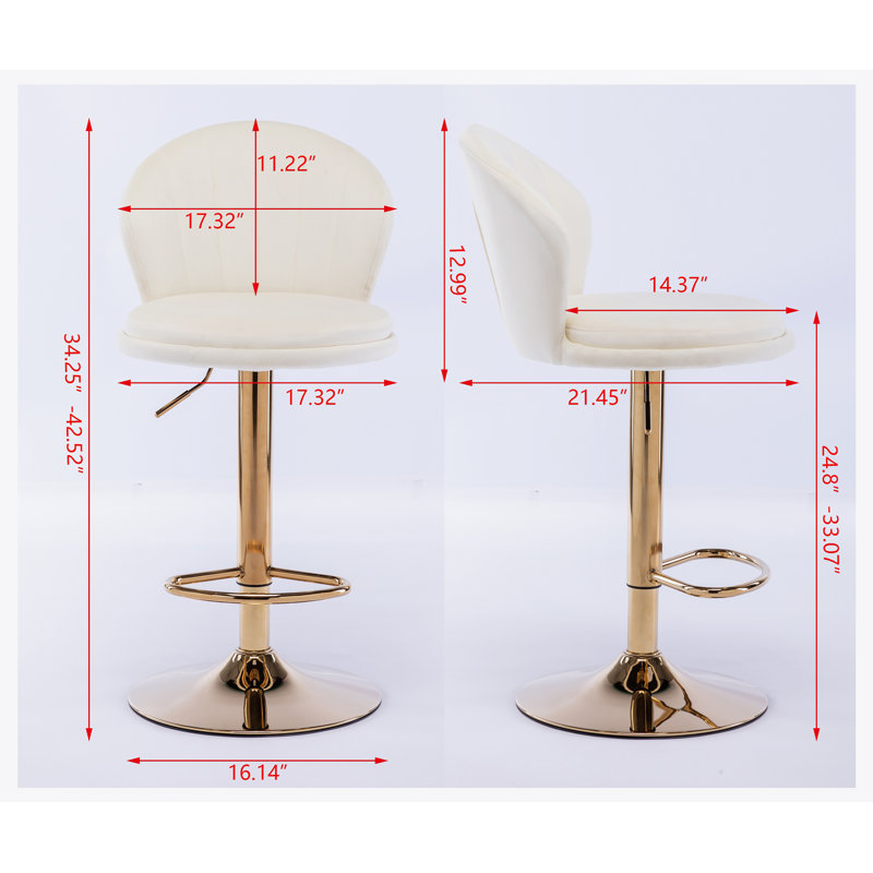 Ensemble de 2 tabourets de bar, avec repose-pieds chromé et base pivotante réglable en hauteur, Crème