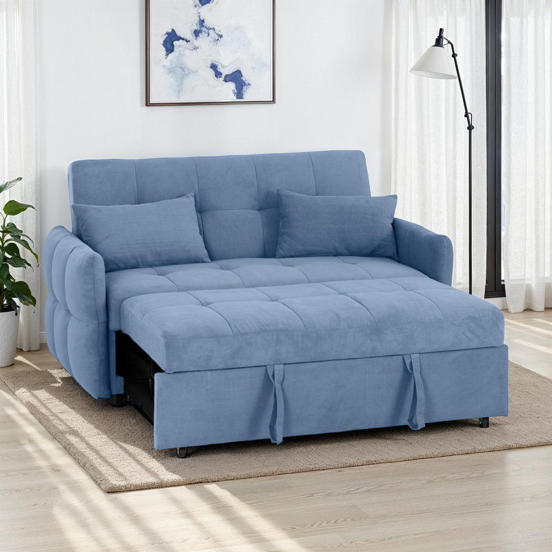 150Cm Round Arm Sofa Bed, Blue