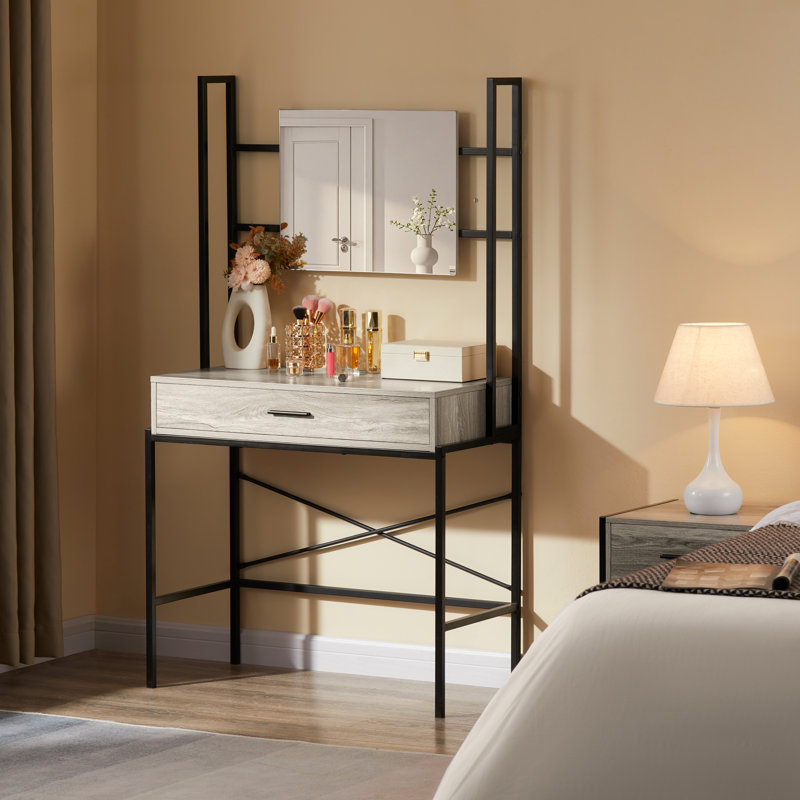 Oscar Industrial Dressing Table with Mirror, Modern Bedroom Furniture, Grey