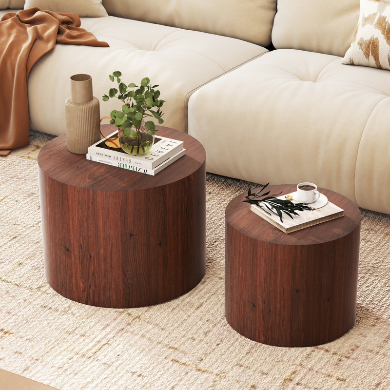 19.7" Round Nesting Coffee Table Set, Brown