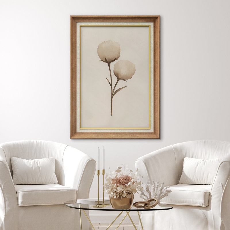 Œuvre encadrée de qualité supérieure - imprimé floral rétro pour décoration de salon - 26 po x 36 po, Naturel