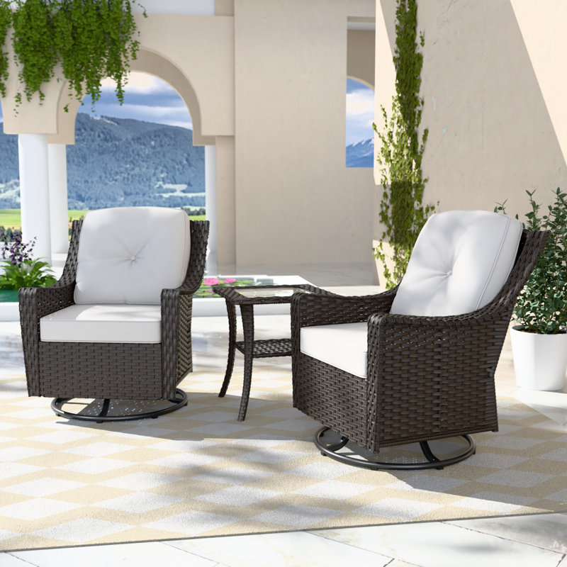 2 - Person Outdoor Swivel Wicker Glider Seating Group with Side Table, Beige