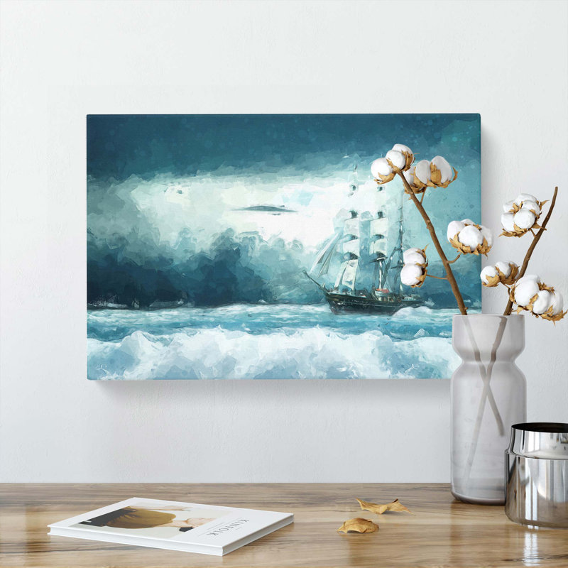 Ship Sailing Over A Stormy Sea In Abstract - Wrapped Canvas, 50cm H x 76cm W x 3cm D