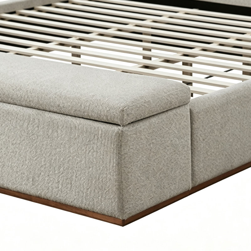 Modern Beige Chenille Upholstered Platform Bed