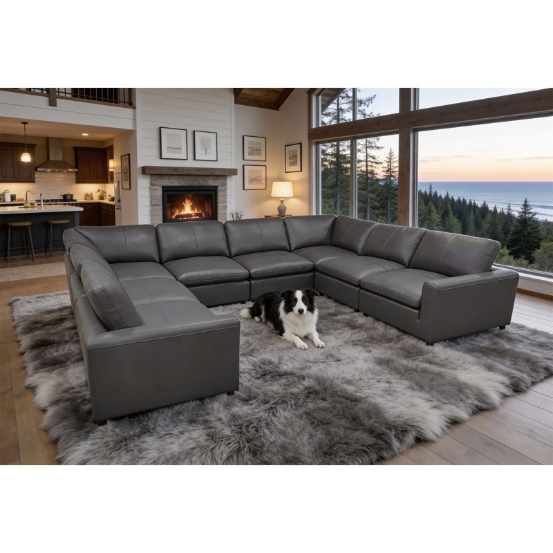 Canapé modulaire en cuir rembourré, Blue Gray Faux Leather