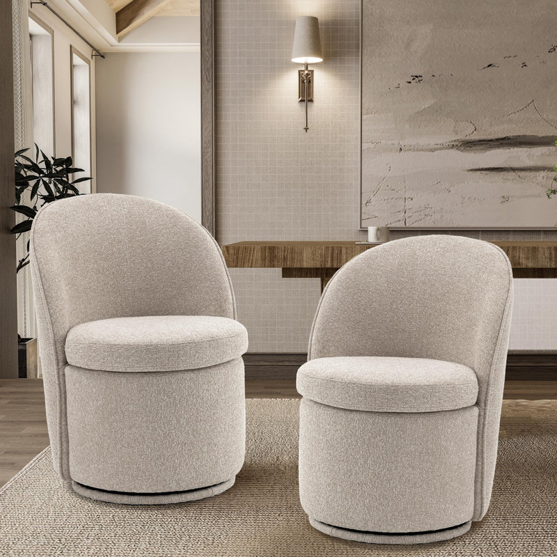 Upholstered Barrel Dining Chairs, Boucle Fabric Swivel Kitchen Chairs, Wingback Side Chairs, Vanity Chairs, Tan