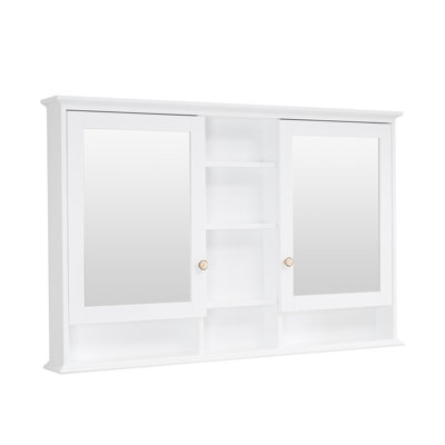55'' W  X 35'' H Surface Framed Medicine Cabinet With Mirror  And 9 Fixed Shelves,White