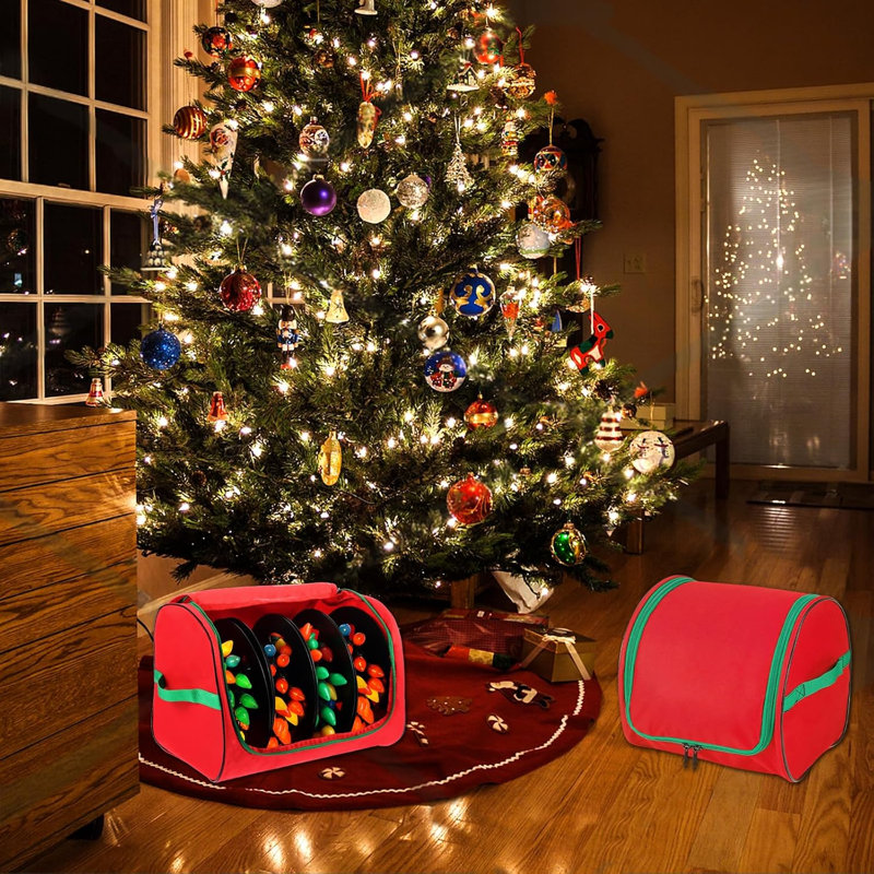 Ensemble de 2 sacs de rangement de Noël avec roulettes, sac à fermeture à glissière 600D, pouvant contenir jusqu'à 750 pi de lumières des Fêtes