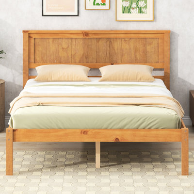 Lit plateforme double en chêne avec tête de lit et support stable - lattes de bois, aucun sommier requis, couleur du cadre