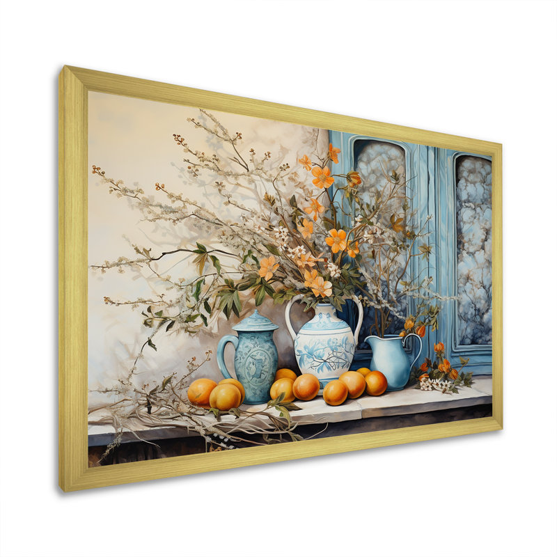 Vase à fleurs oranges campagne - Décoration murale fleurs, Cadre photo unique, H 34 po x l 44 po, Doré