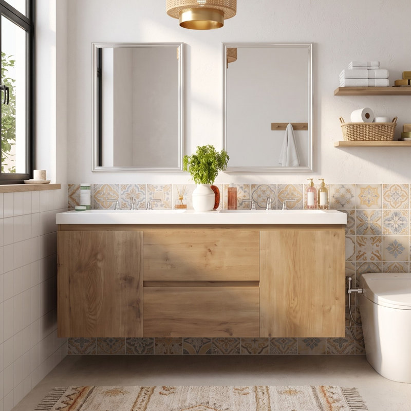Meuble-lavabo double avec comptoir SMC et portes à fermeture douce