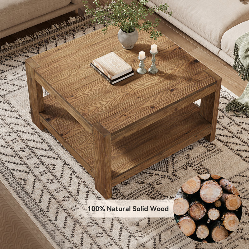 Square Solid Wood Coffee Table, 31.5" Center Cocktail Table