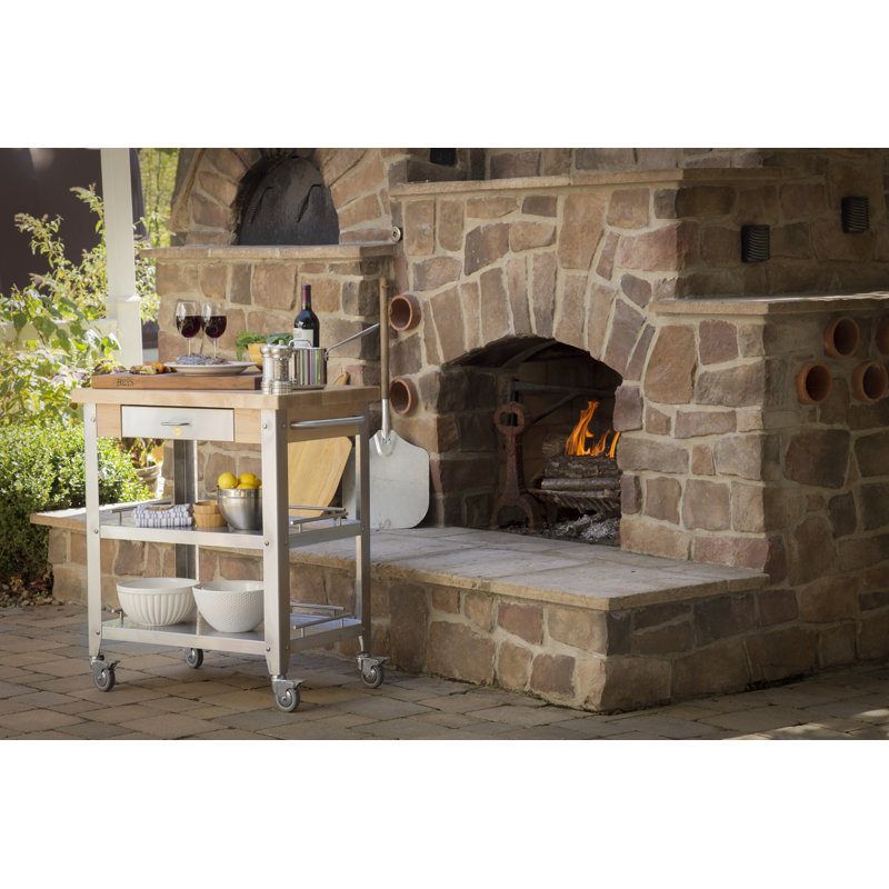 Elegante Maple & Stainless Steel Drop-Leaf Kitchen Cart with Wine Storage