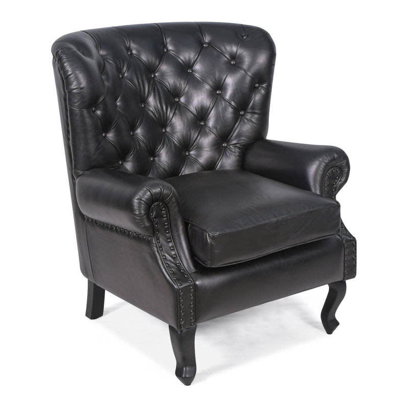 Genuine Leather Upholstered Armchair in Black