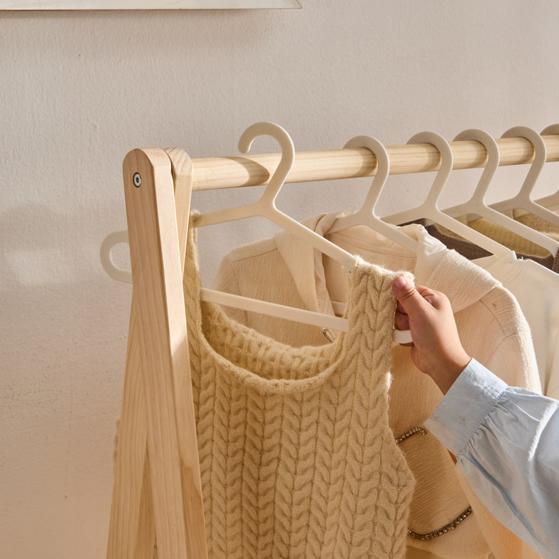 Kids Wooden Garment Rack, Foldable Dress Up Clothes Organizer for Toddlers