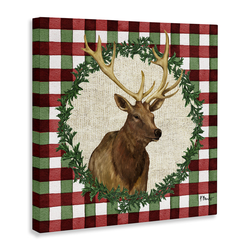  «Plaid Holiday Elk» par Paul Brent, H 17 po x l 17 po