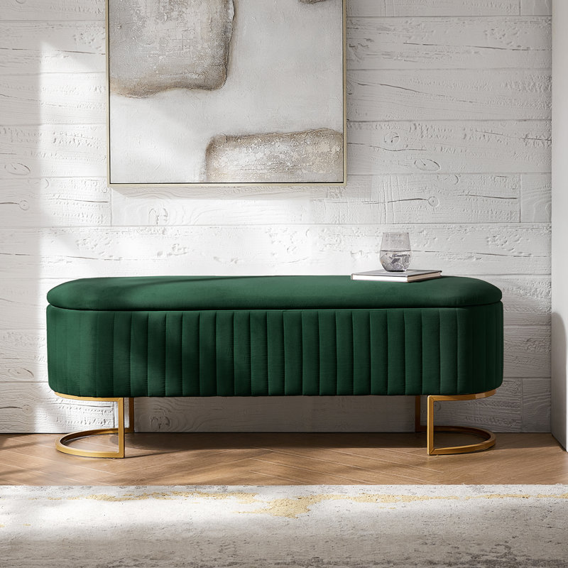 Banc de rangement rembourré Ferdinand, H 19 po x l 50,5 po x P 16 po, Olive
