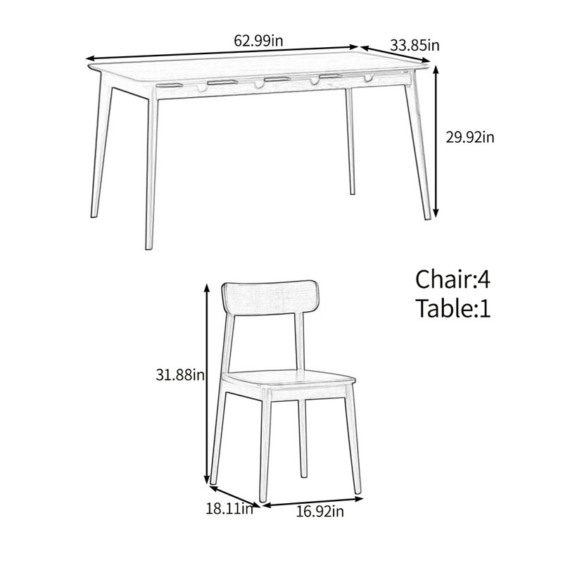 High quality solid wood table set, 29.92"H x 62.99"L x 33.85"W