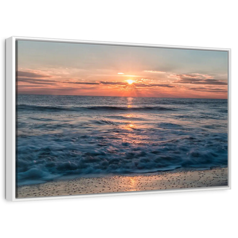Lever de soleil sur l'océan, 46 po x 31 po, Cadre flottant blanc