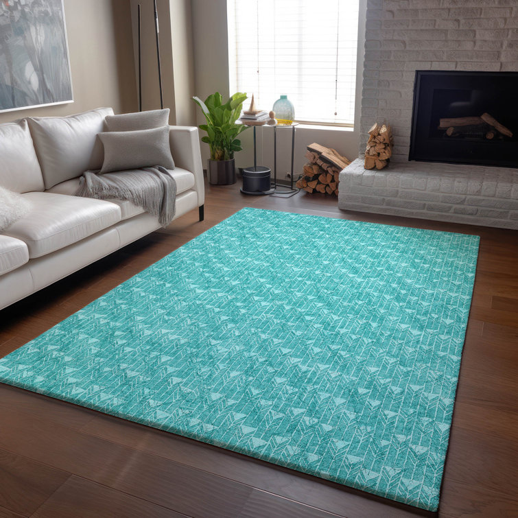 Premium Machine Washable Cerrito AMF514 Teal Rug