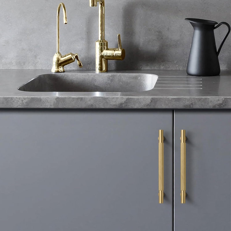 Poignées d'armoire en laiton massif avec conception moletée, poignées de tiroir durables pour la quincaillerie de cuisine, de salle de bain et de mobilier