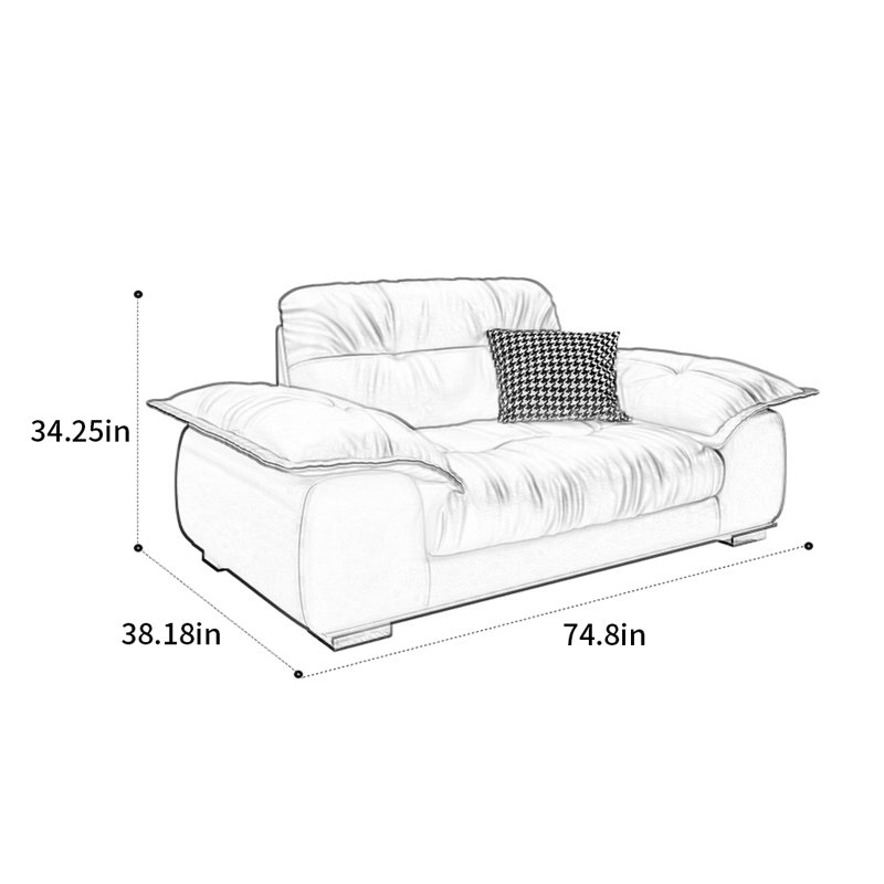 Canapé en nuage italien de style italien, H 34,25 po x l 74,8 po x P 38,18 po