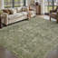 Tapis lavable doux antidérapant à motif floral rétro vert sauge-727785145-727892804