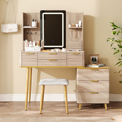 Meuble-lavabo 7 tiroirs avec miroir à DEL et détails sculptés