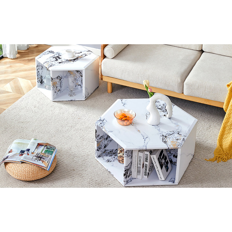 Tables basses hexagonales blanches minimalistes - option de mobilier polyvalent - solutions de rangement modernes, Blanc