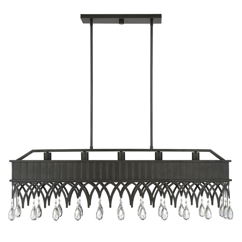 Luminaire suspendu linéaire pour îlot de cuisine 5 lumières avec accents de cristal Foushee