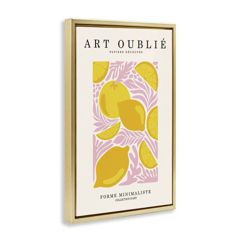 Lemons on Pink Florals Framed Floater Canvas by Incado, H 25 po x l 17 po, Cadre flottant métallique doré
