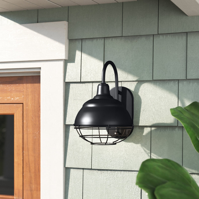 Luminaire de grange d'extérieur moderne 1 lumière H 11,5 po Fitzhugh, Noir satiné