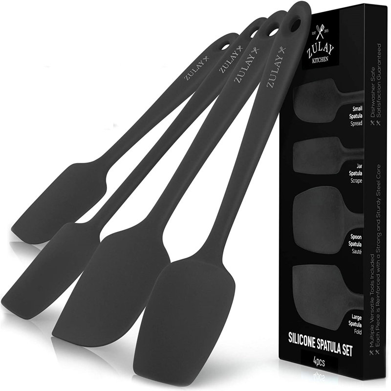 Black 4-Piece Heat Resistant Silicone Spatula Set