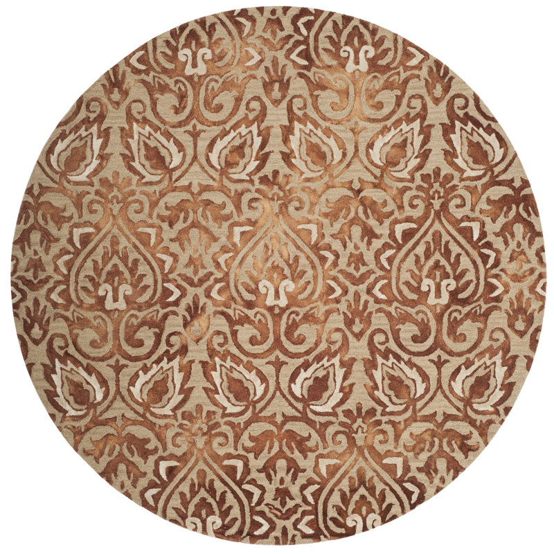 Pimentel Hand Tufted Wool/Cotton Geometric Rug in Copper, Round 7'