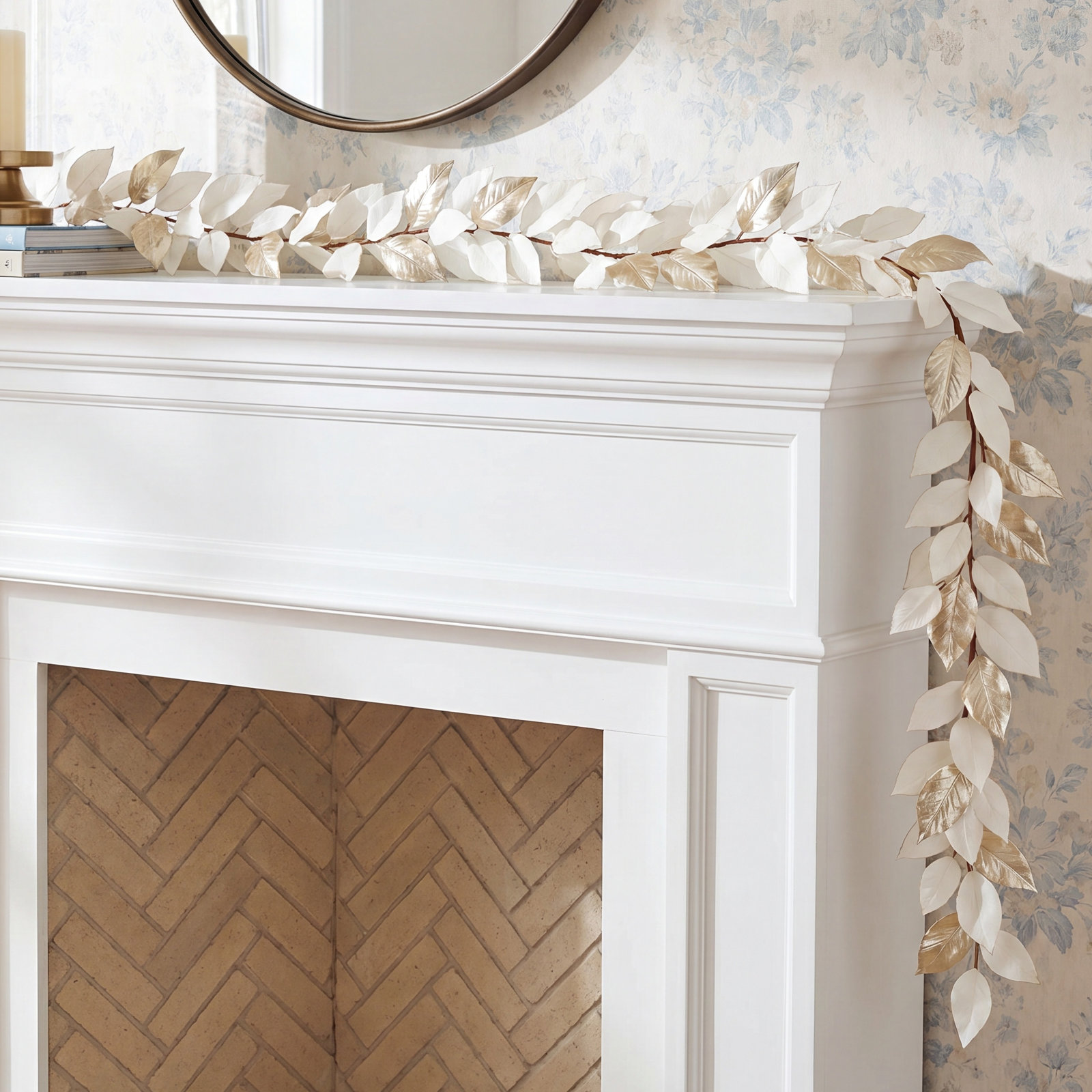 Glitter/Shinny Magnolia Leaves Garland - 6 Feet Set Of 2